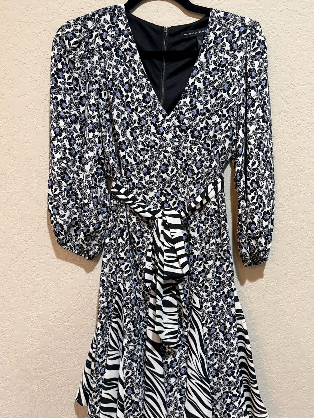 White House Black Market Black & White Floral Zebra-Accent Dress